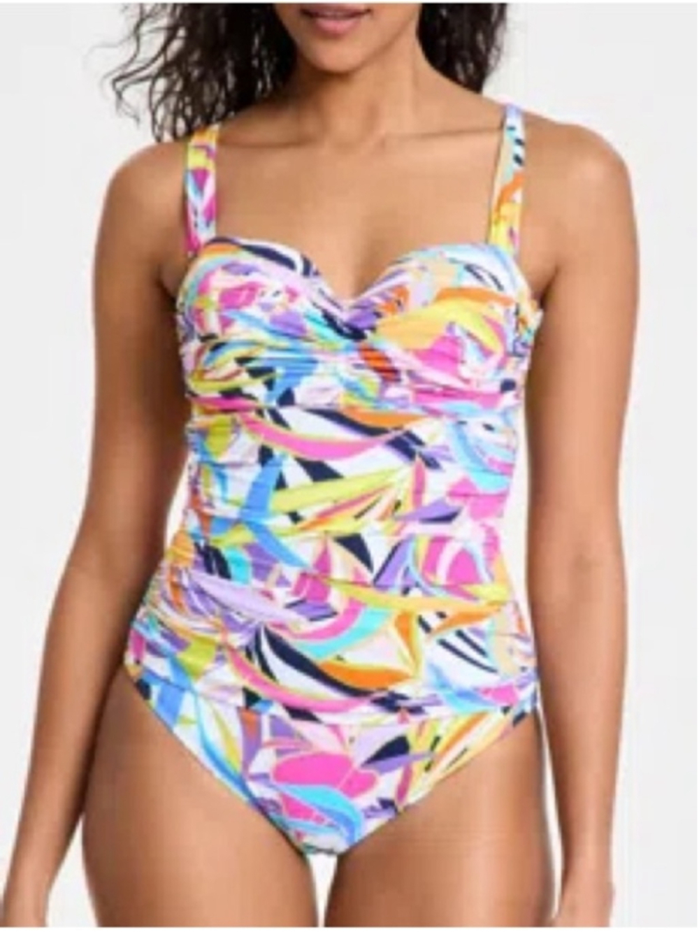 NEW Blue Rod Beattie Living Color shirred bandeau one-piece swimsuit Sz 12